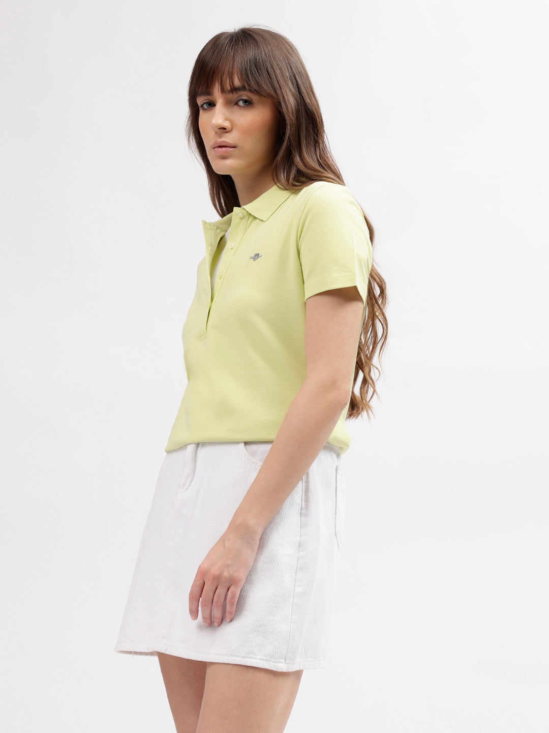 Gant Women Green Solid Polo Collar Short Sleeves T-shirt