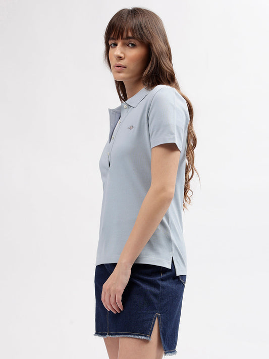 Gant Women Blue Solid Polo Collar Short Sleeves T-shirt