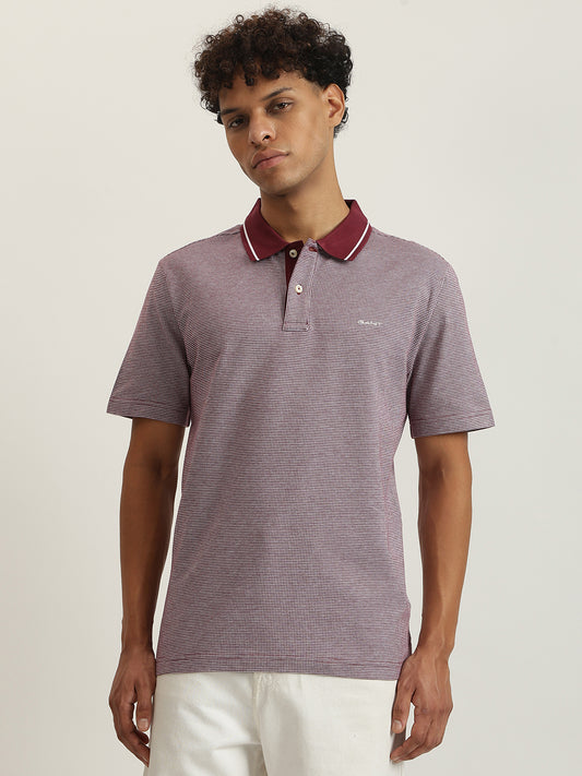 Gant Men Wine Red Self Design Collared Short Sleeves Polo T-Shirt