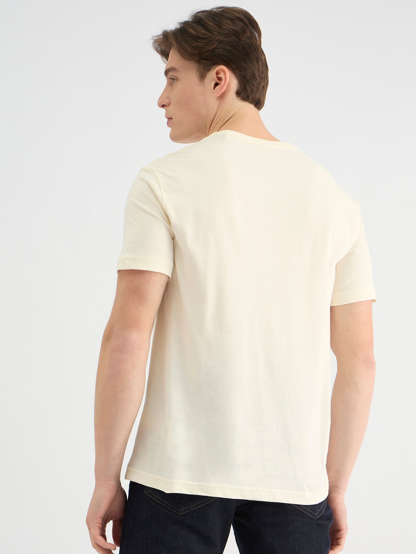 Gant Men Cream Regular Fit Solid Crew Neck Tshirt