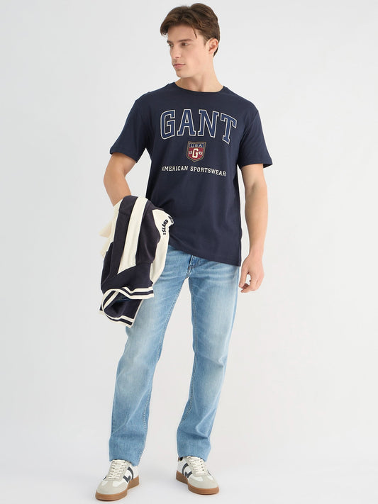Gant Men Blue Regular Fit Solid Crew Neck Tshirt