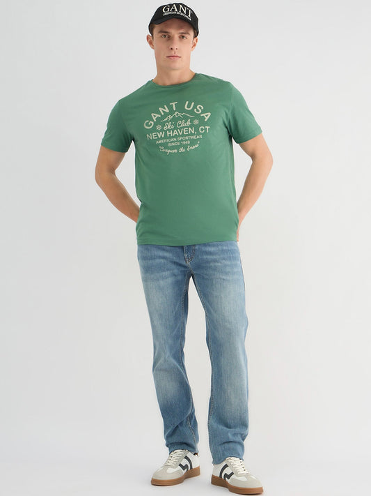 Gant Men Green Regular Fit Solid Crew Neck Tshirt