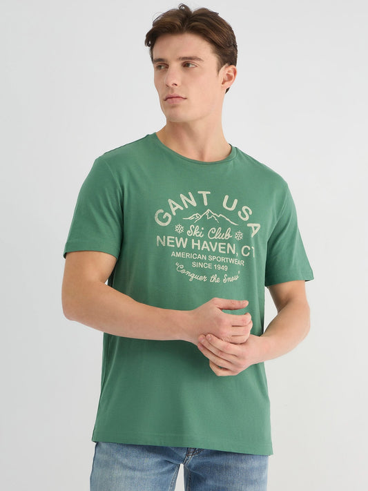 Gant Men Green Regular Fit Solid Crew Neck Tshirt