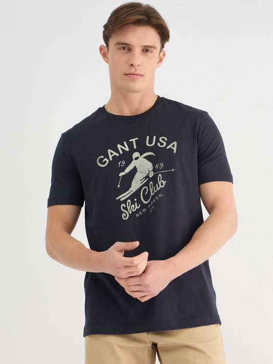 Gant Men Blue Regular Fit Solid Crew Neck Tshirt