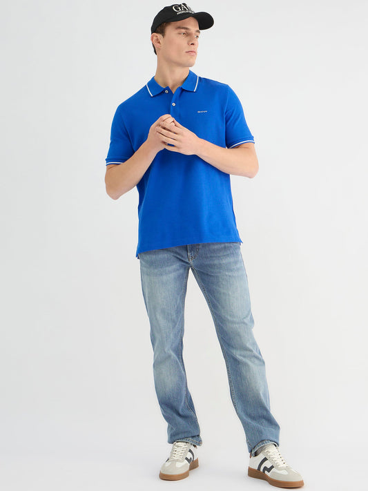 Gant Men Blue Regular Fit Solid Polo Tshirt