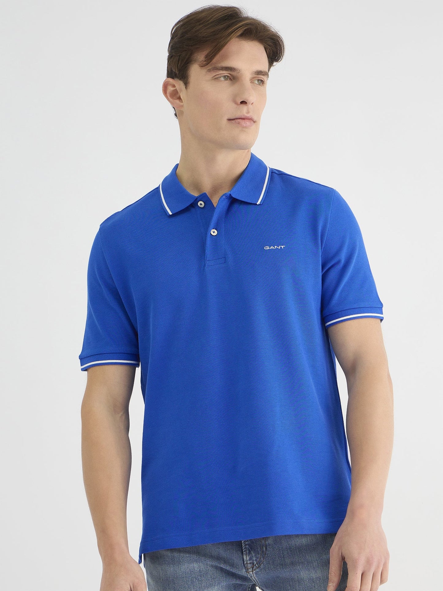 Gant Men Blue Regular Fit Solid Polo Tshirt