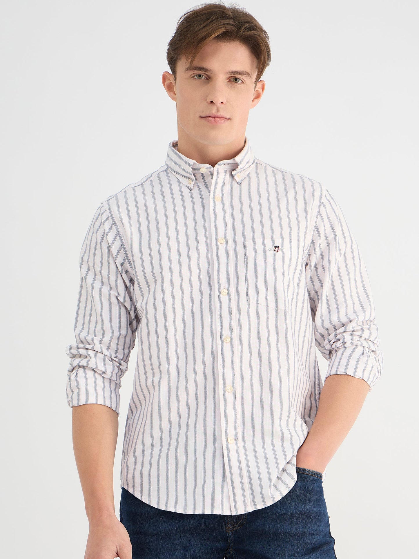 Gant Men Pink Regular Fit Striped Shirt