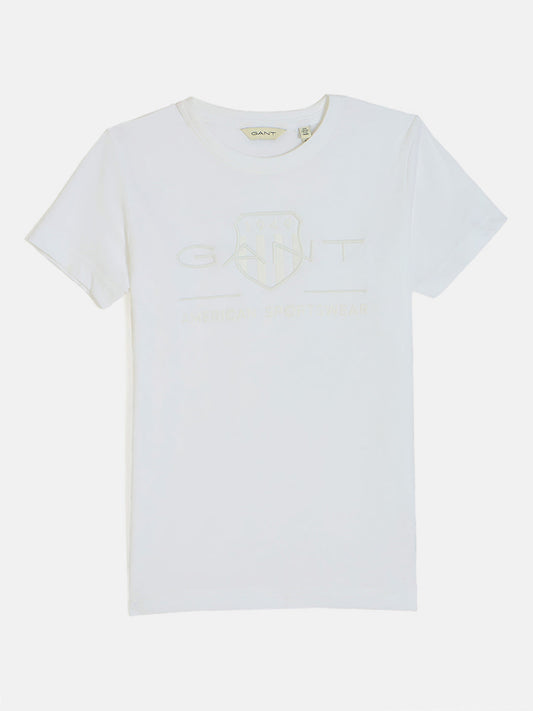 Gant Boys White Round Neck Short Sleeves T-Shirt