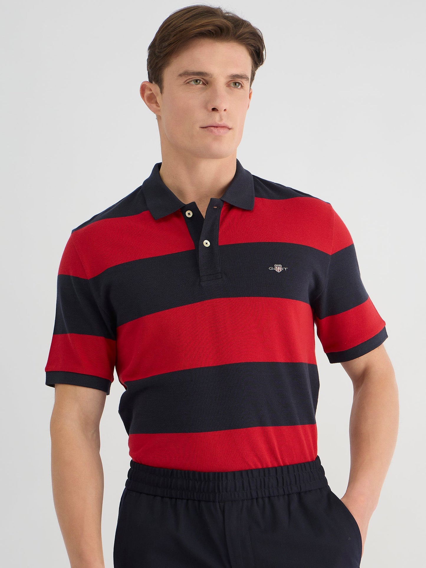 Gant Men Red Regular Fit Striped Polo Tshirt