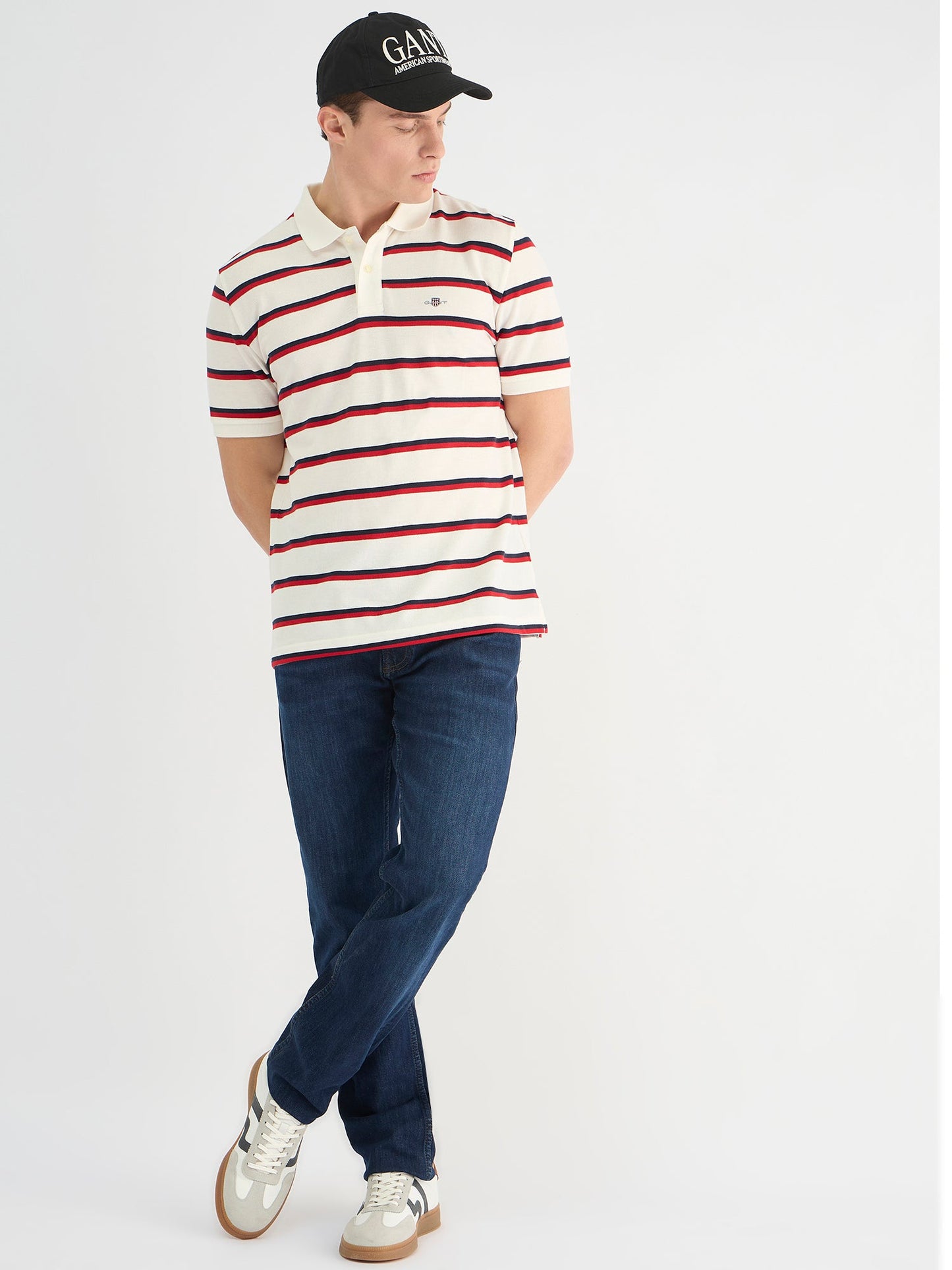 Gant Men White Regular Fit Striped Polo Tshirt