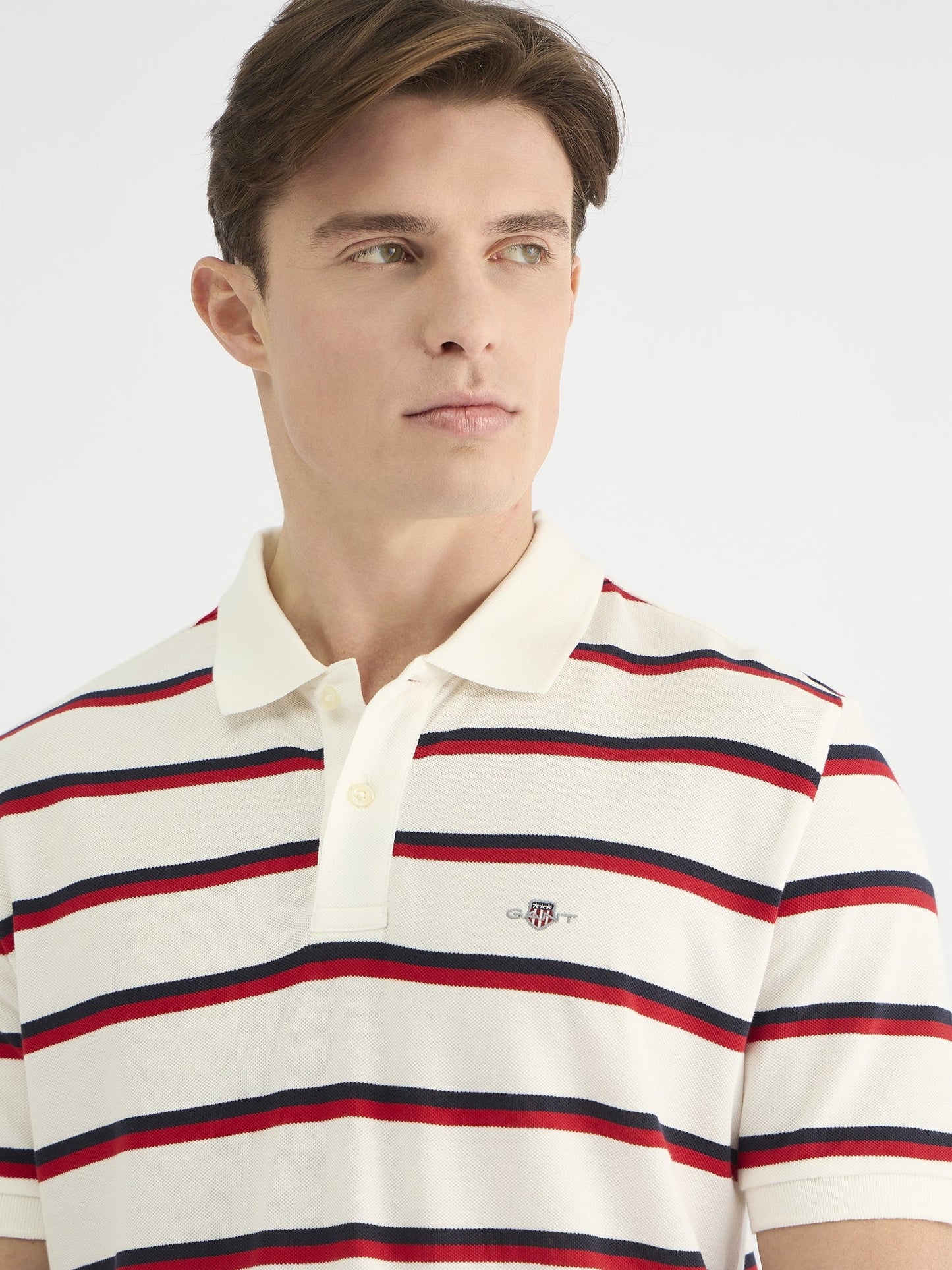 Gant Men White Regular Fit Striped Polo Tshirt