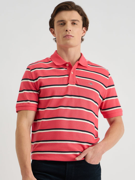 Gant Men Red Regular Fit Striped Polo Tshirt