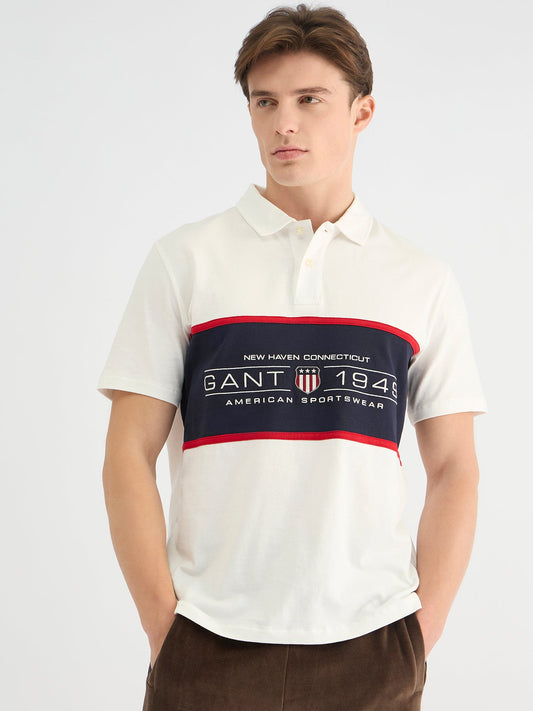 Gant Men White Regular Fit Block Print Polo Tshirt