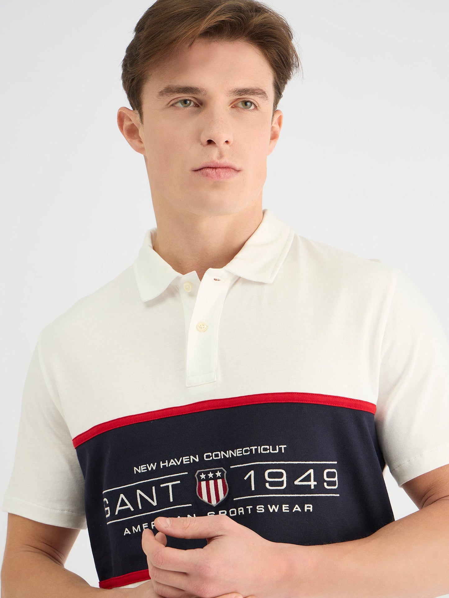 Gant Men White Regular Fit Block Print Polo Tshirt