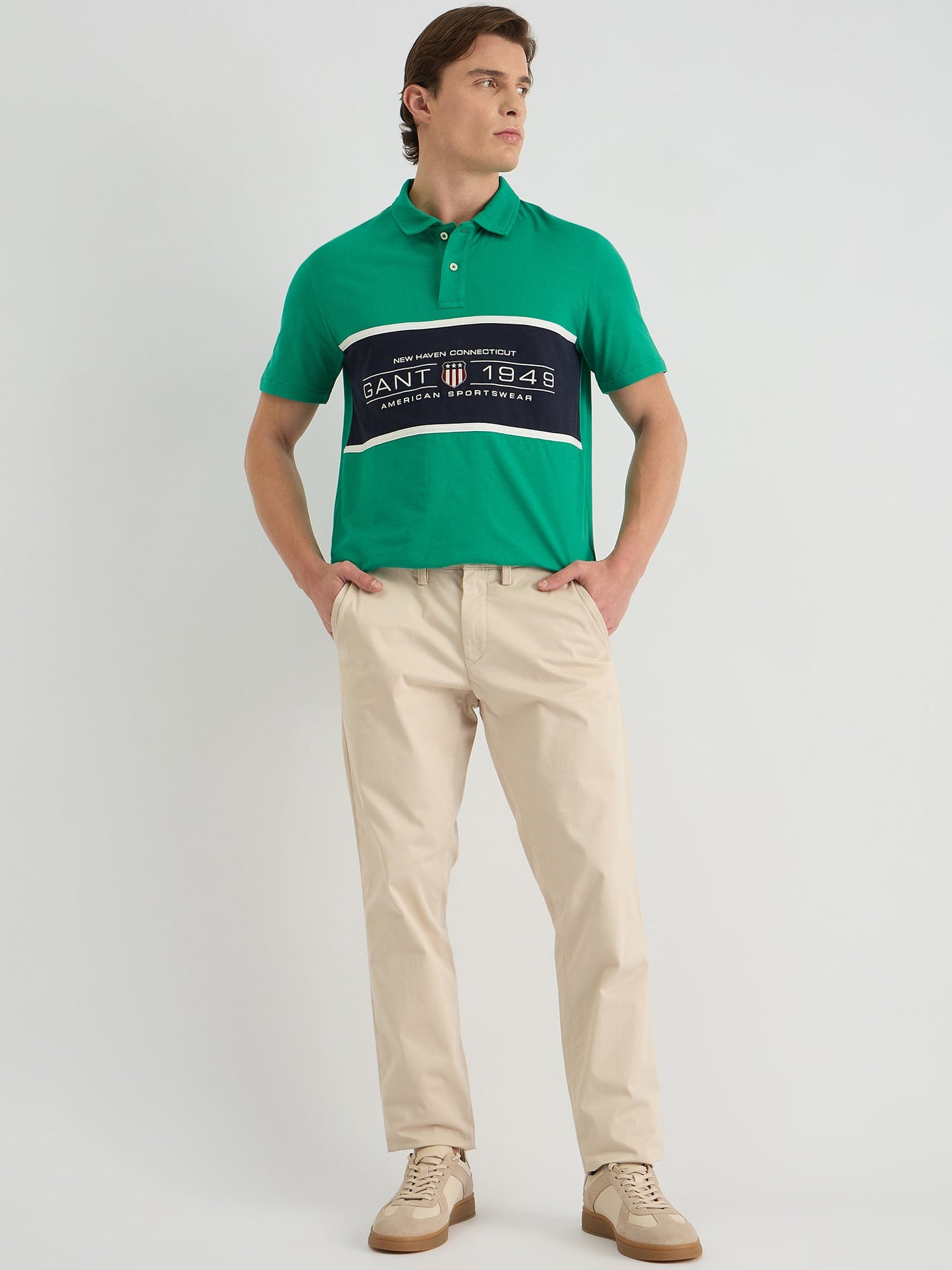 Gant Men Green Regular Fit Block Print Polo Tshirt