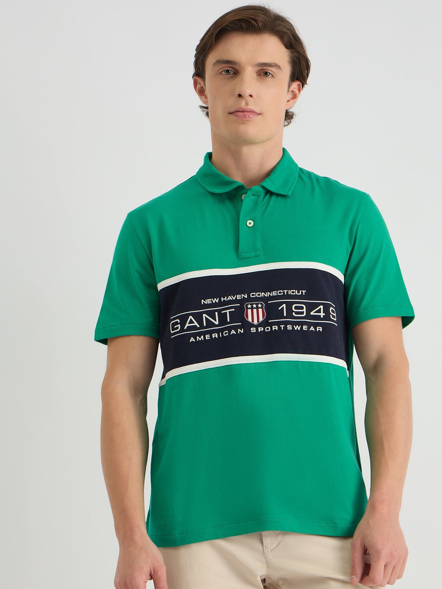 Gant Men Green Regular Fit Block Print Polo Tshirt