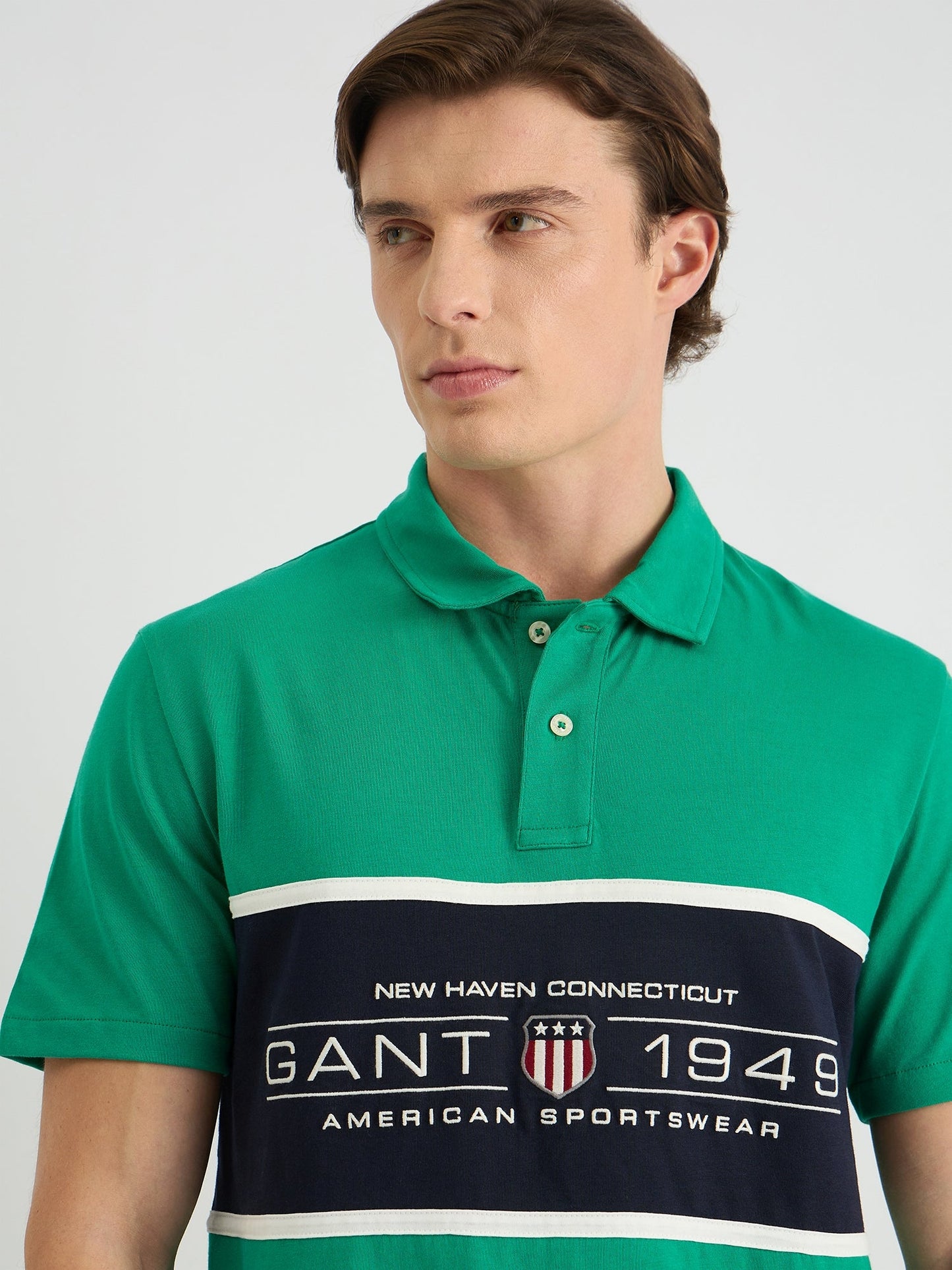 Gant Men Green Regular Fit Block Print Polo Tshirt