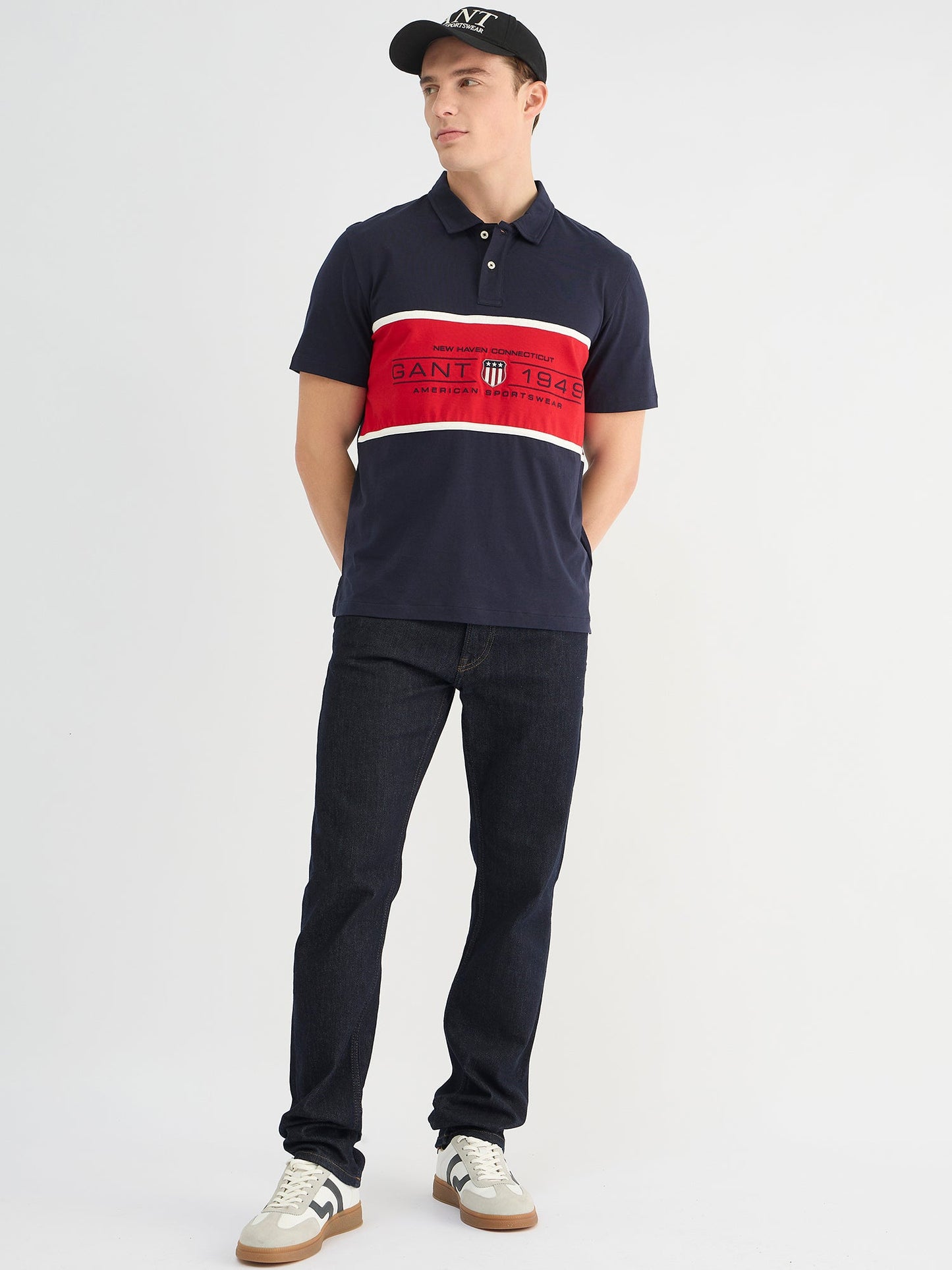 Gant Men Blue Regular Fit Block Print Polo Tshirt