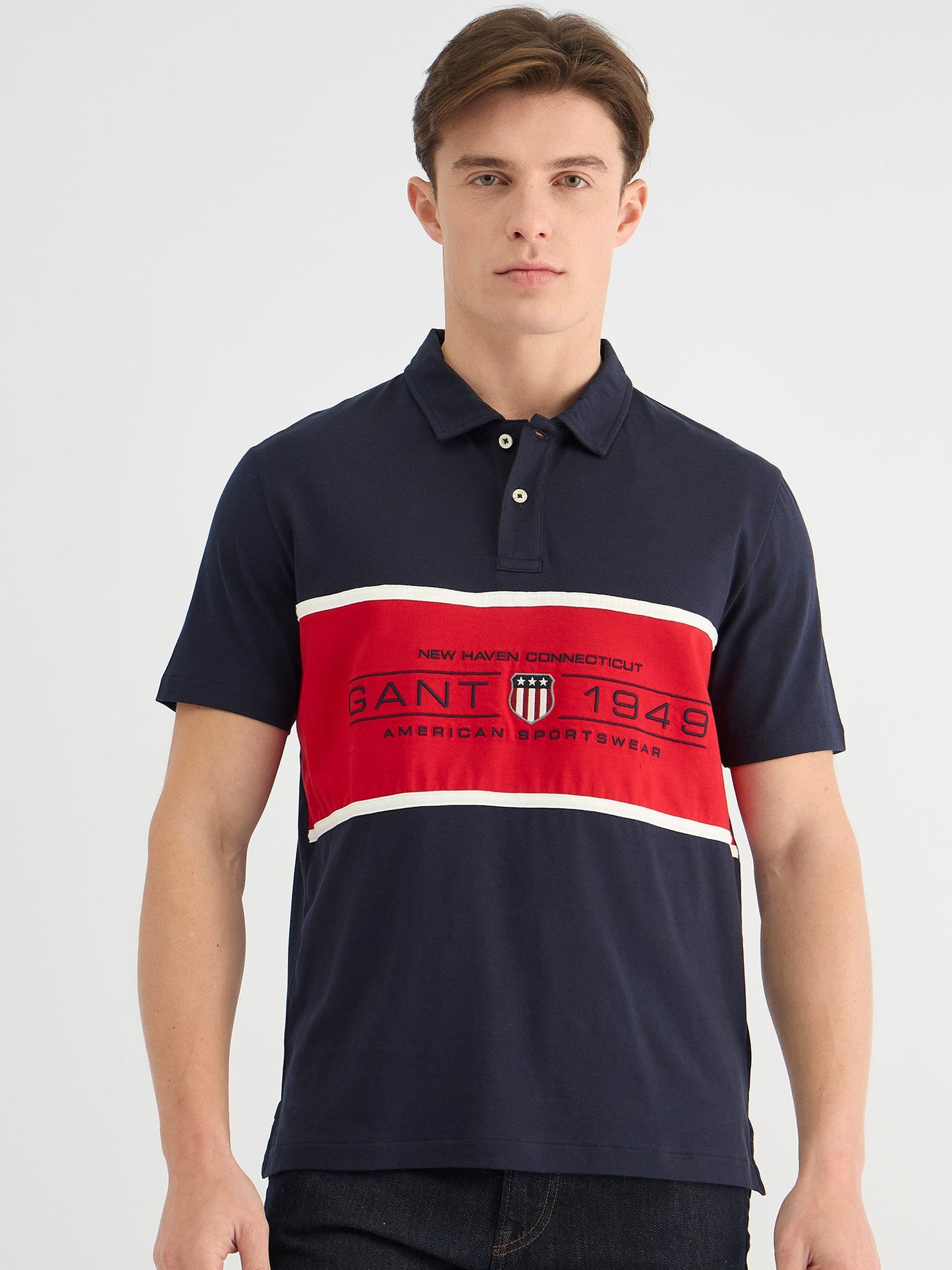 Gant Men Blue Regular Fit Block Print Polo Tshirt