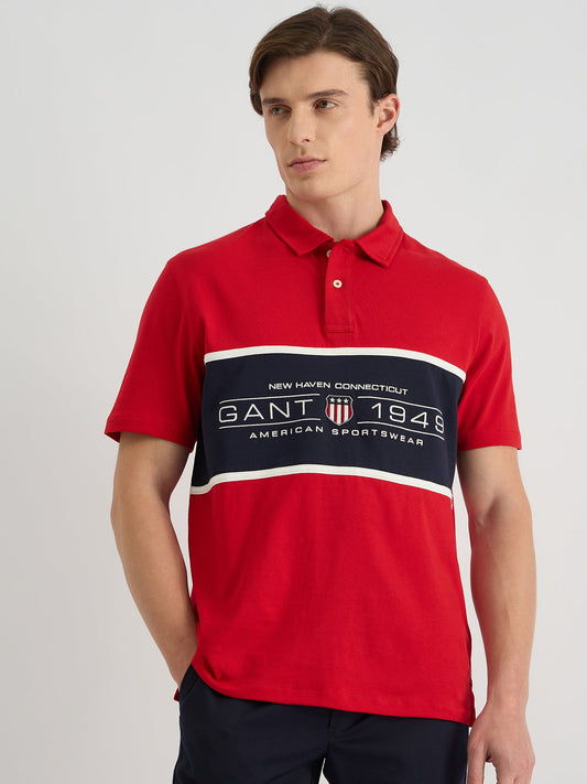 Gant Men Red Regular Fit Block Print Polo Tshirt