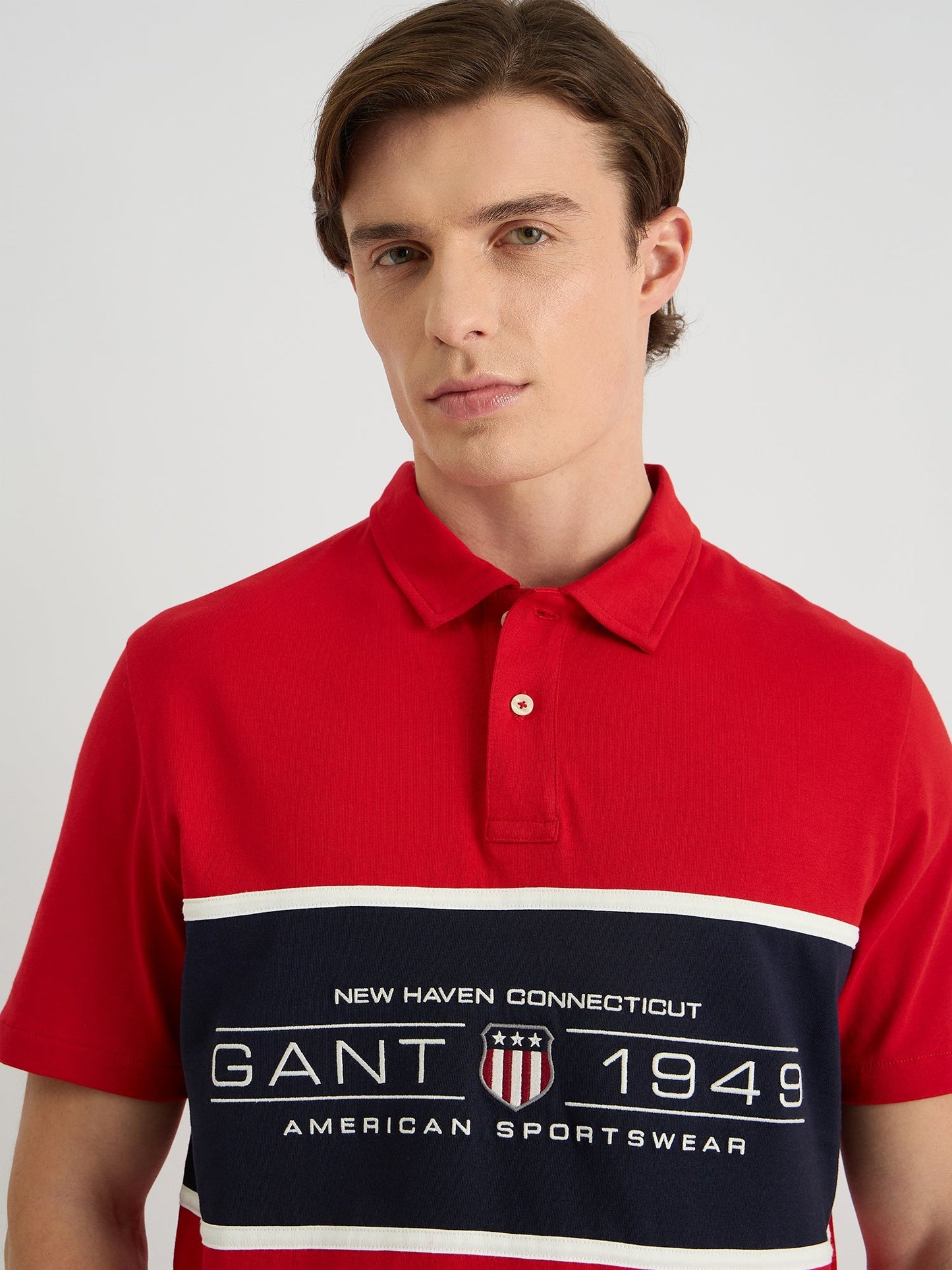 Gant Men Red Regular Fit Block Print Polo Tshirt