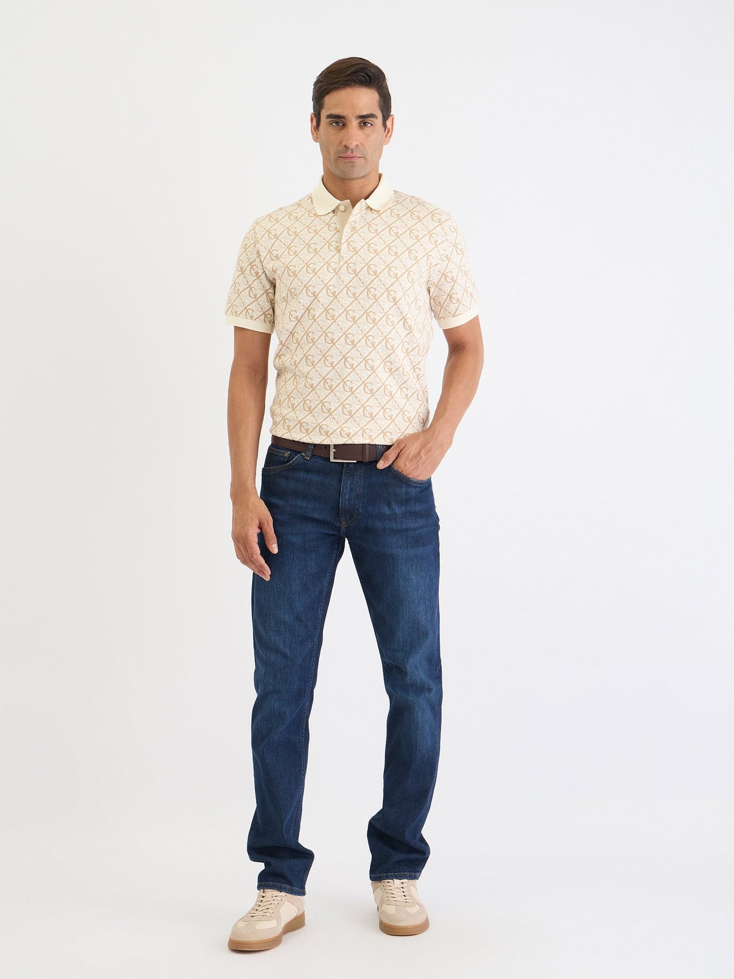 Gant Men Cream Printed Polo Tshirt