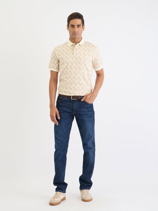 Gant Men Cream Printed Polo Tshirt