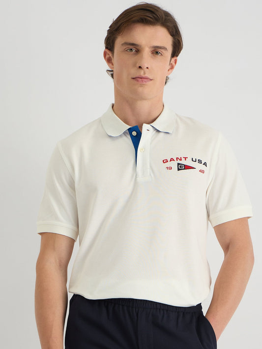 Gant Men White Regular Fit Solid Polo Tshirt