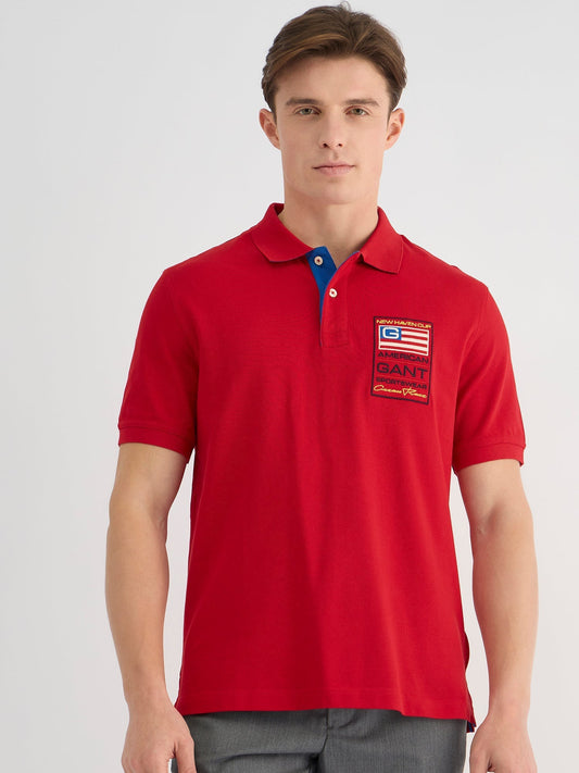 Gant Men Red Regular Fit Solid Polo Tshirt