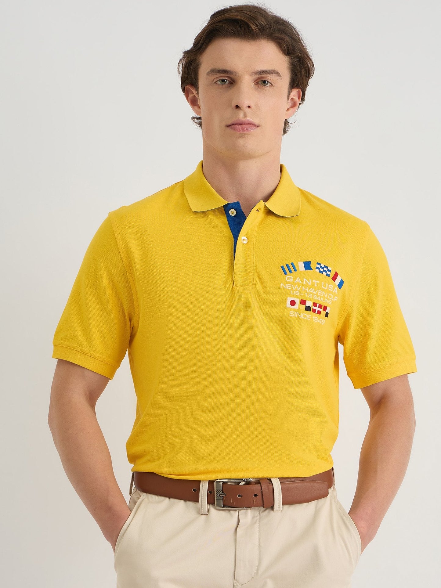 Gant Men Yellow Regular Fit Solid Polo Tshirt