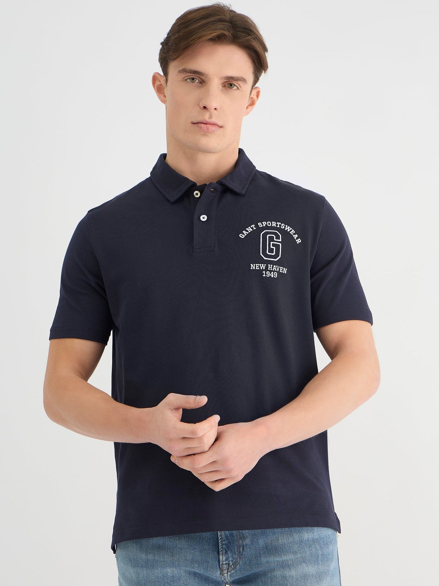 Gant Men Blue Regular Fit Solid Polo Tshirt