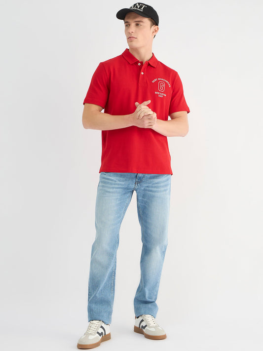 Gant Men Red Regular Fit Solid Polo Tshirt