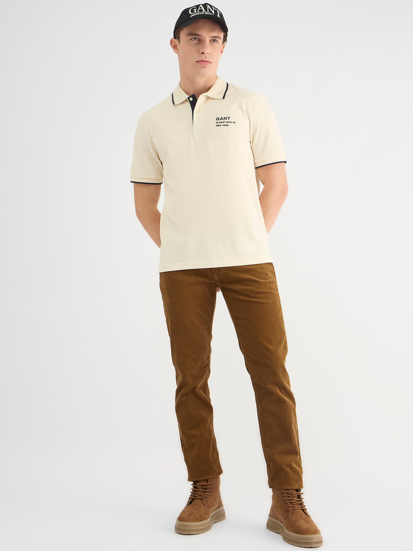 Gant Men Cream Regular Fit Solid Polo Tshirt