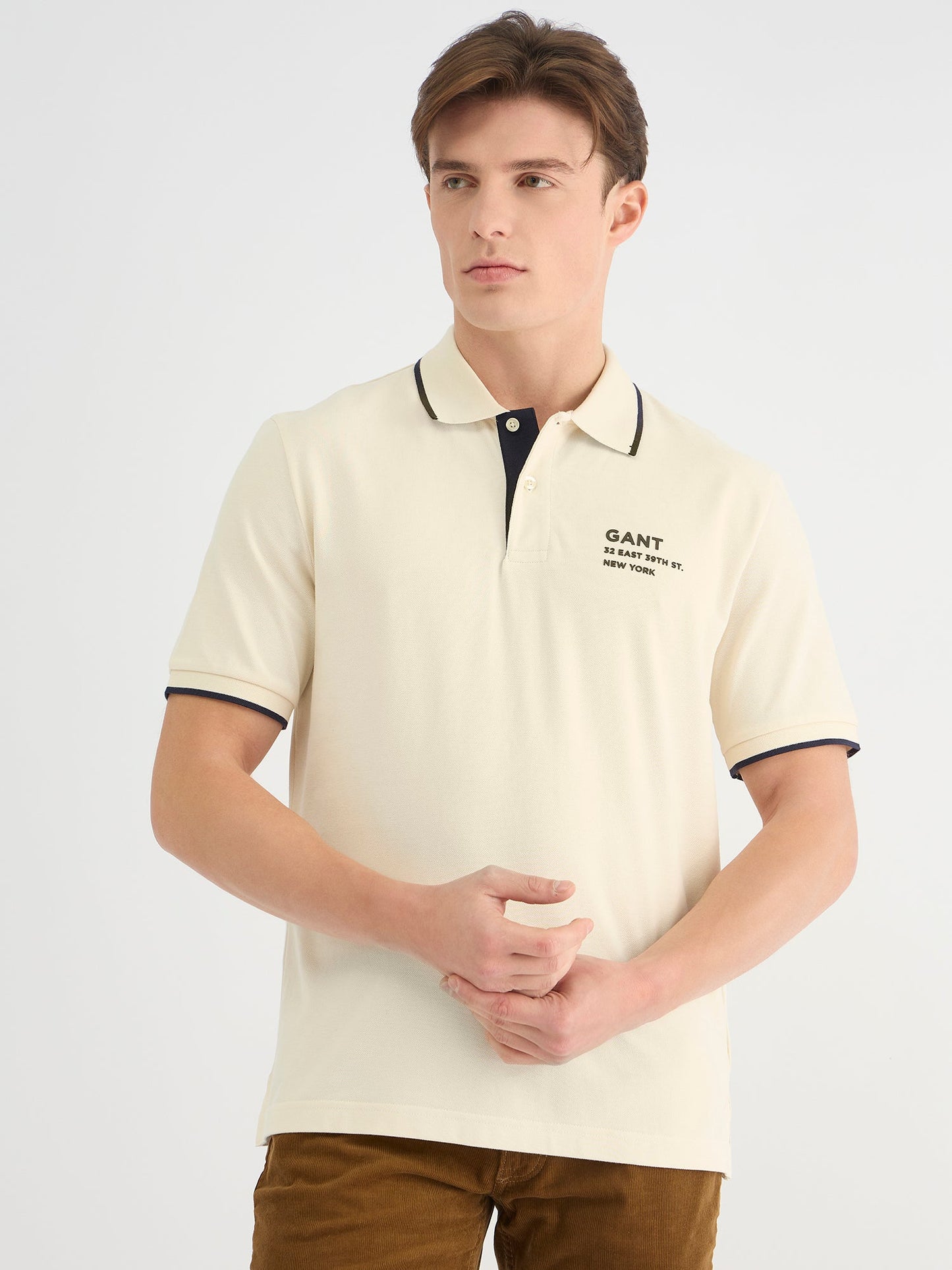 Gant Men Cream Regular Fit Solid Polo Tshirt