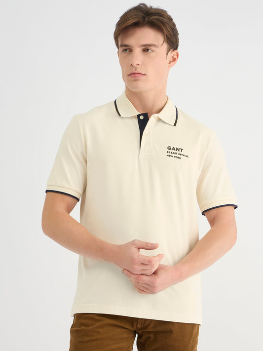 Gant Men Cream Regular Fit Solid Polo Tshirt