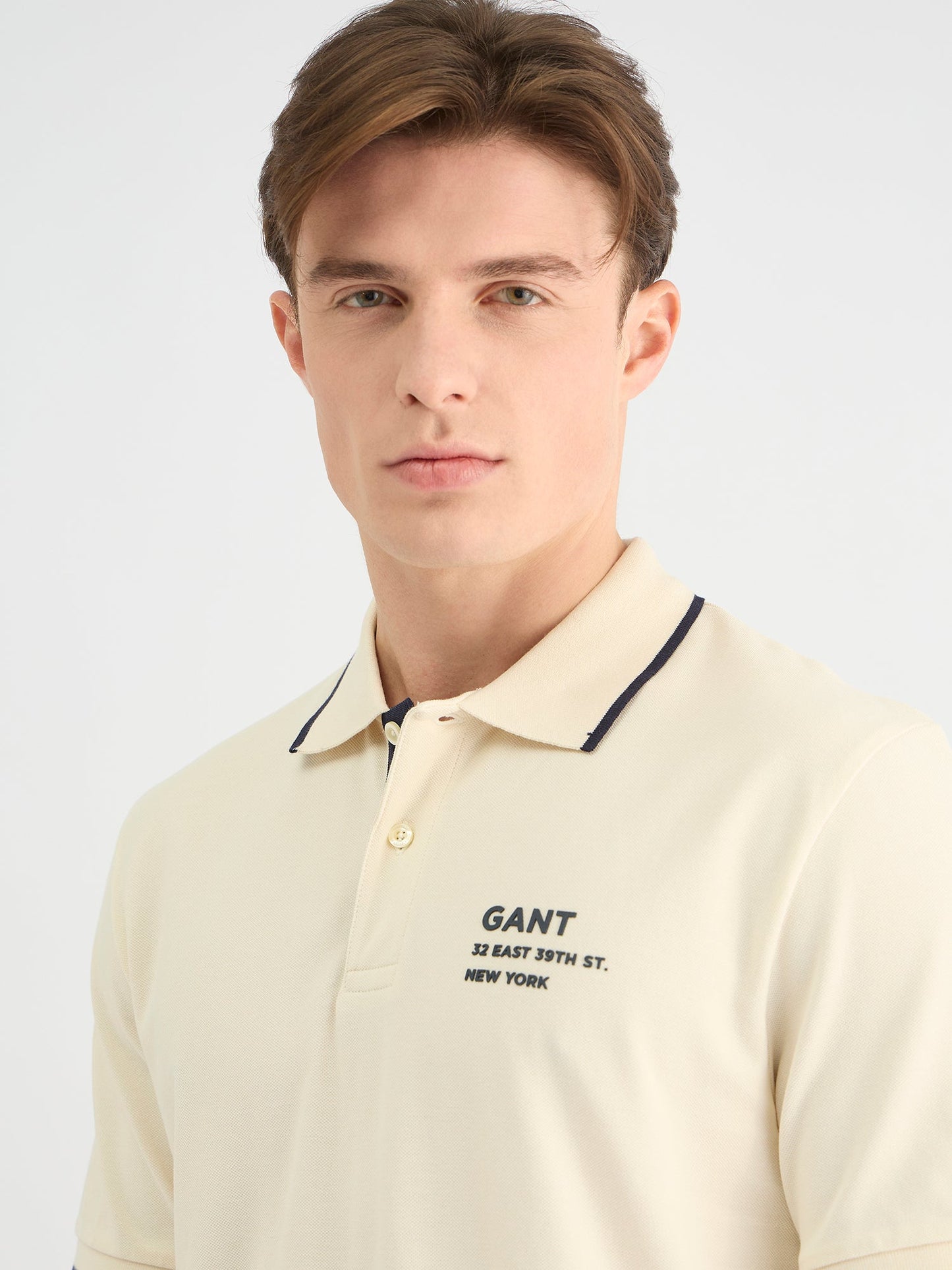 Gant Men Cream Regular Fit Solid Polo Tshirt