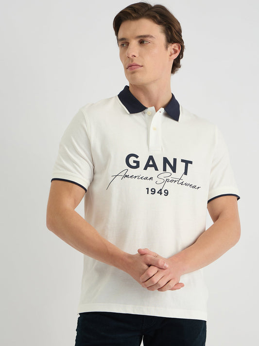 Gant Men White Regular Fit Solid Polo Tshirt