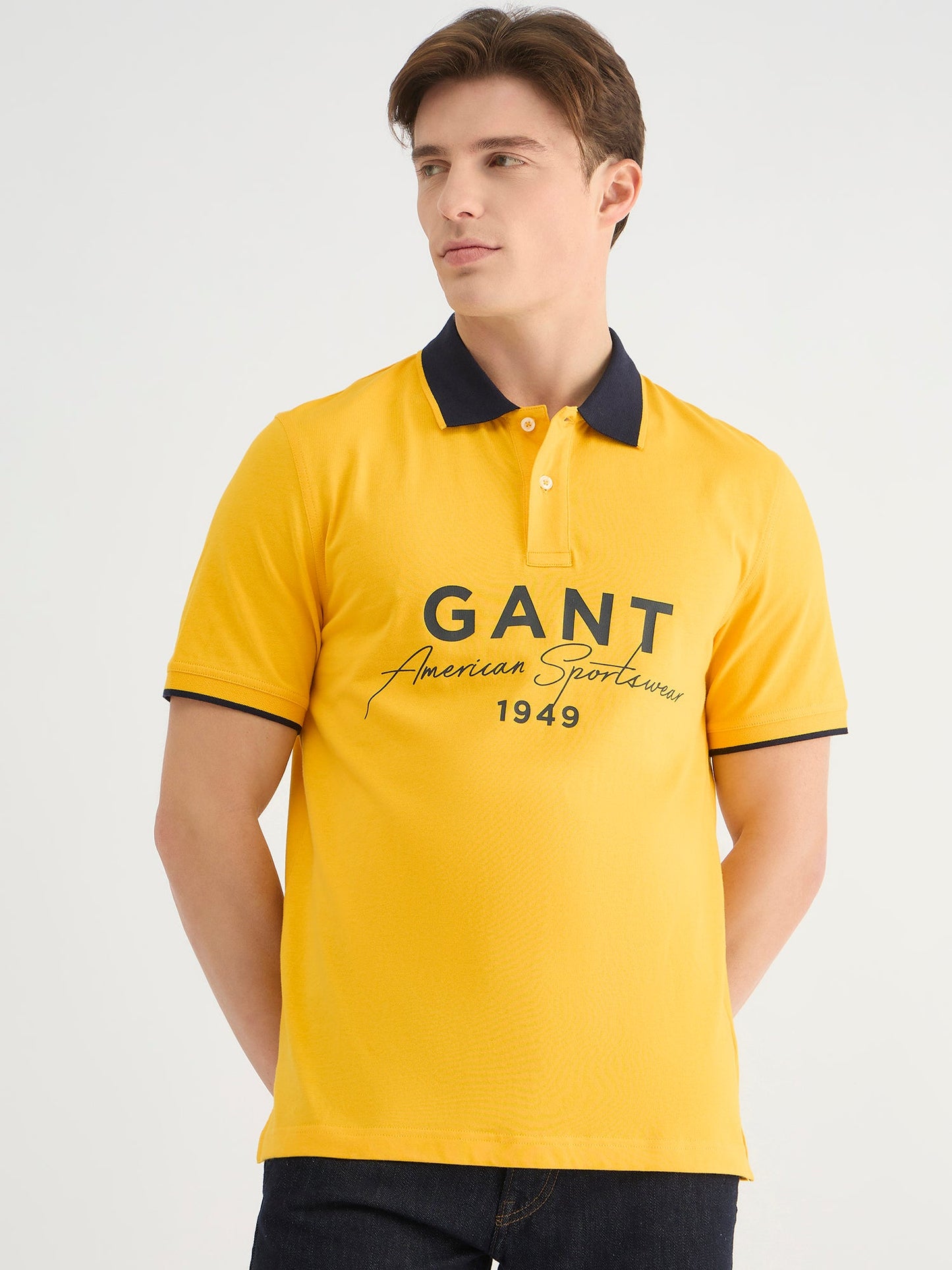 Gant Men Yellow Regular Fit Solid Polo Tshirt