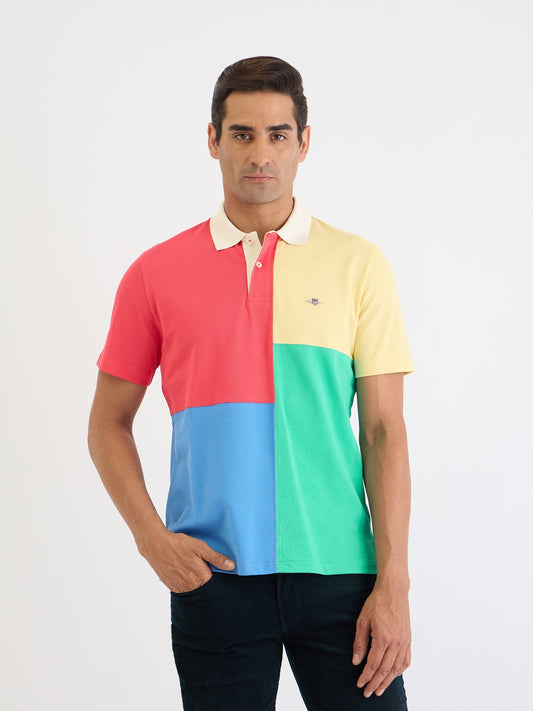 Gant Men Red Color Block Polo Tshirt