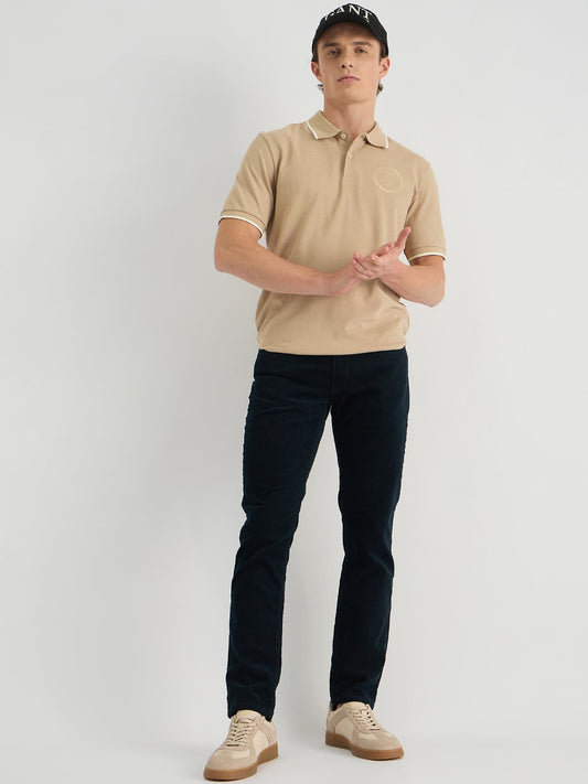 Gant Men Beige Regular Fit Solid Polo Tshirt