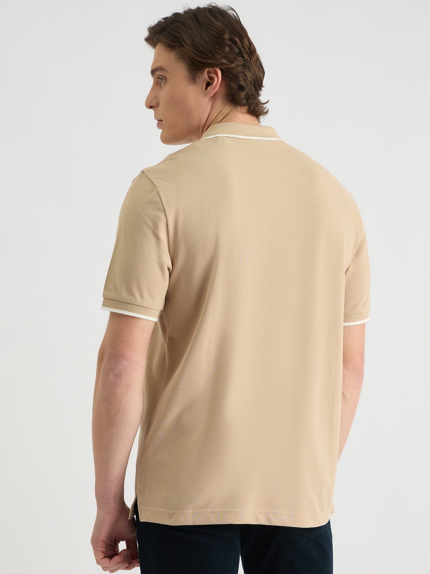 Gant Men Beige Regular Fit Solid Polo Tshirt