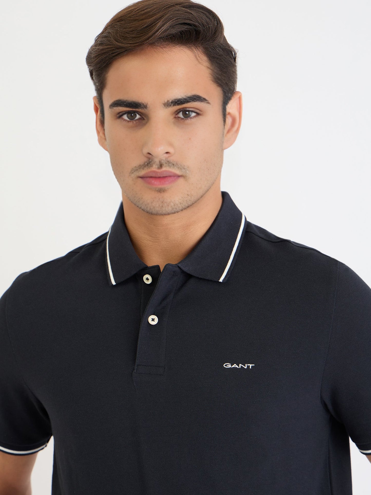 Gant Men Black Solid Polo Tshirt