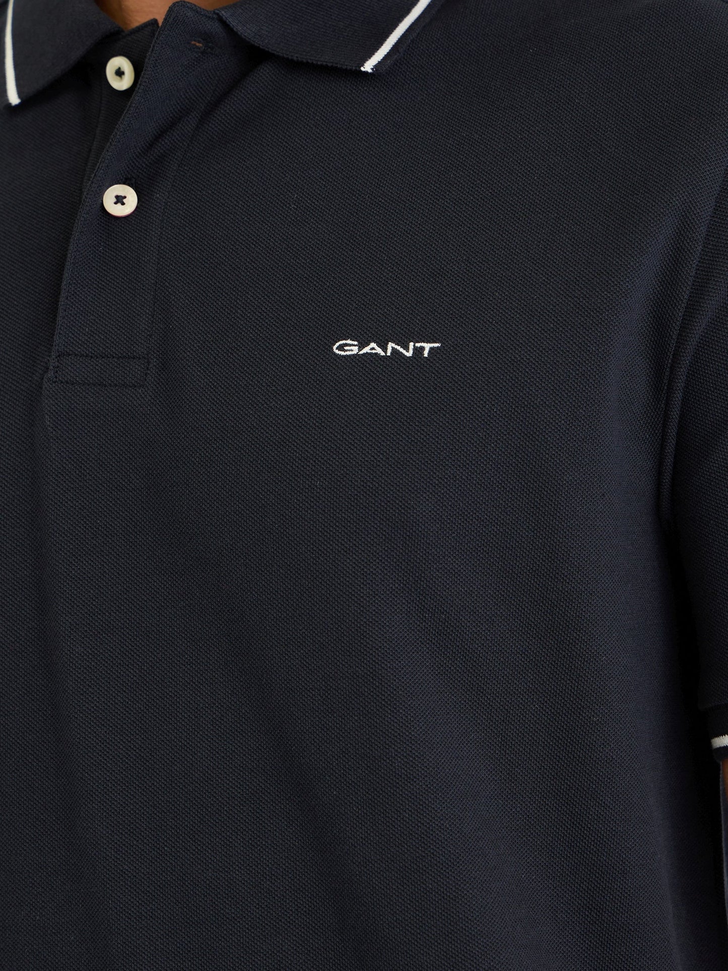 Gant Men Black Solid Polo Tshirt