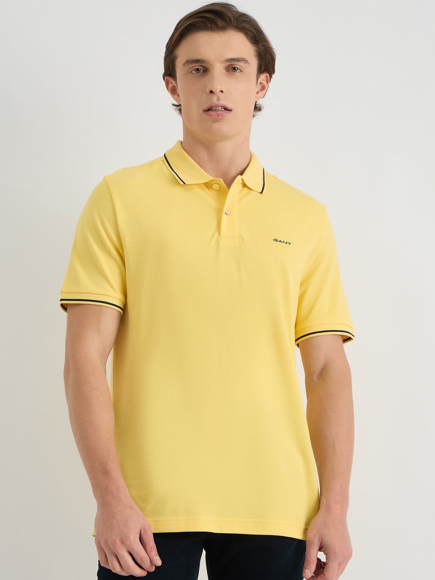 Gant Men Yellow Regular Fit Solid Polo Tshirt