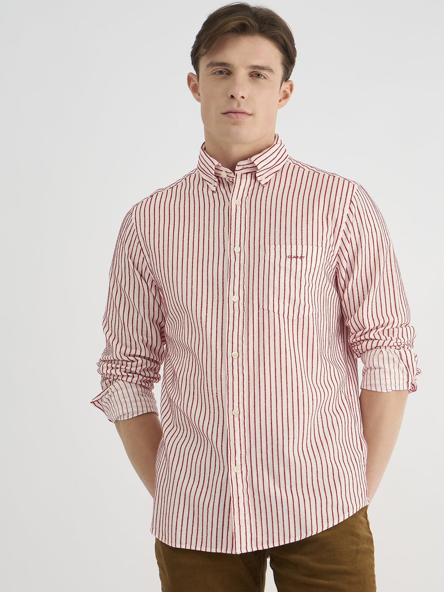 Gant Men Red Regular Fit Striped Collar Neck Shirt