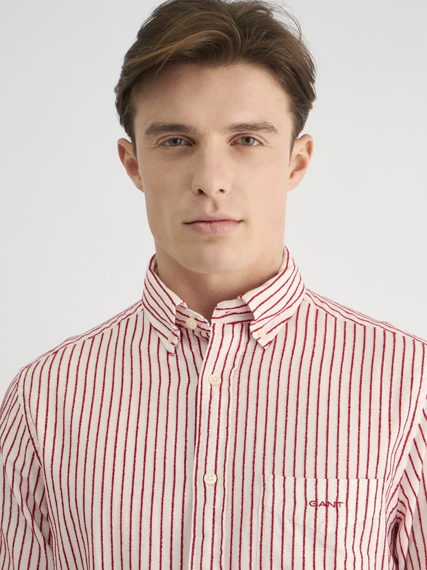 Gant Men Red Regular Fit Striped Collar Neck Shirt