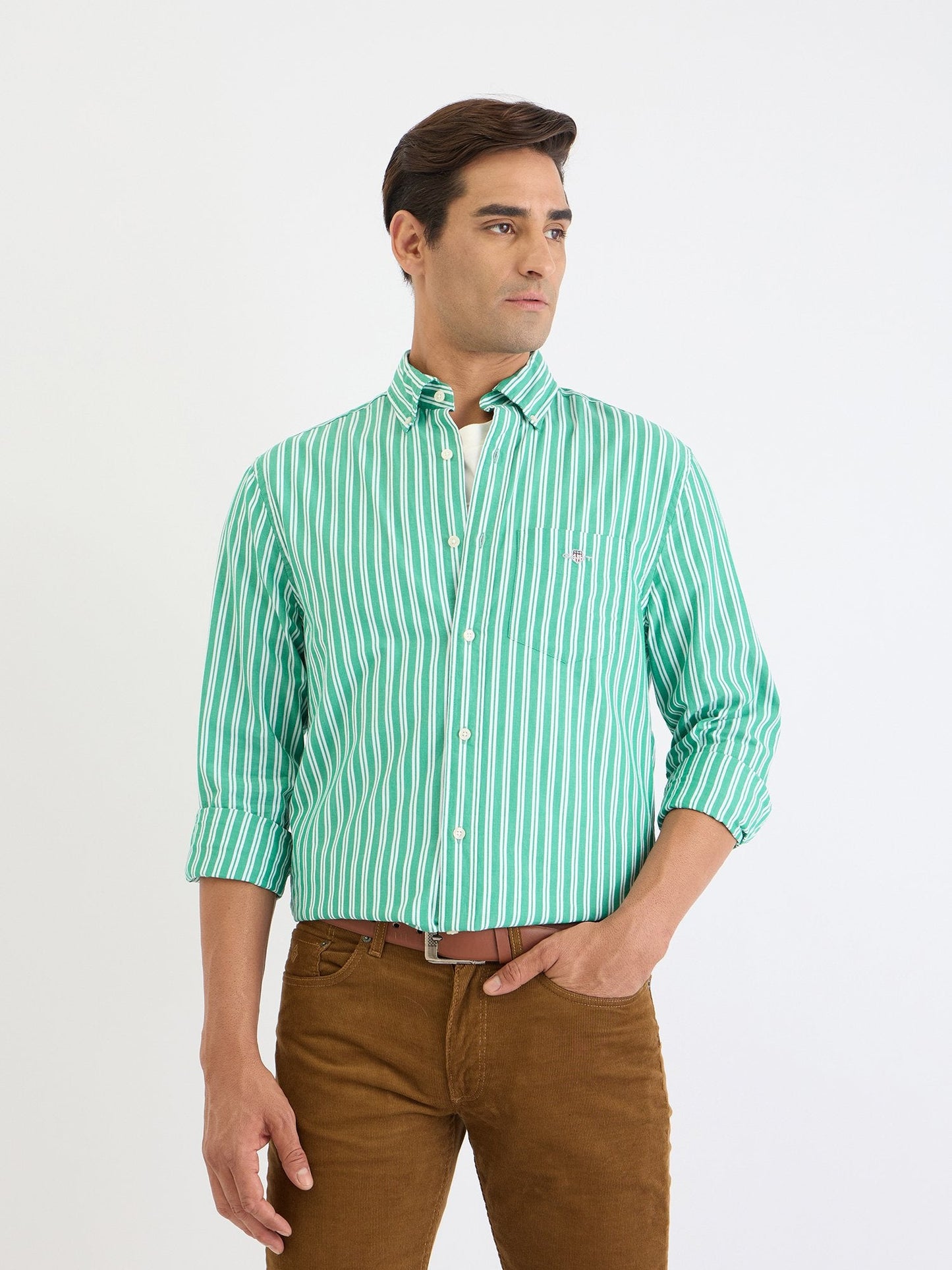 Gant Men Green Striped Collar Shirt