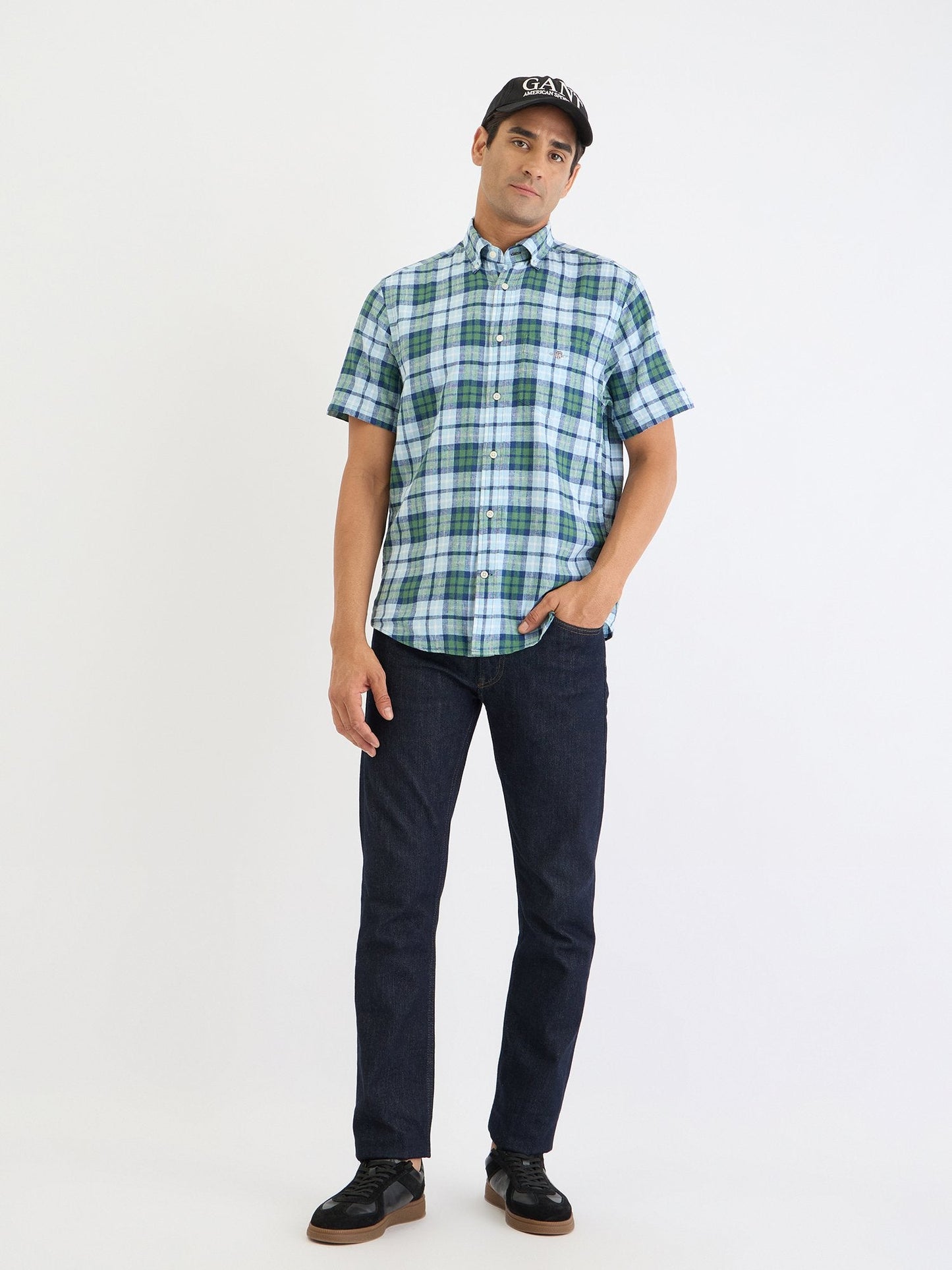 Gant Men Green Check Collar Shirt
