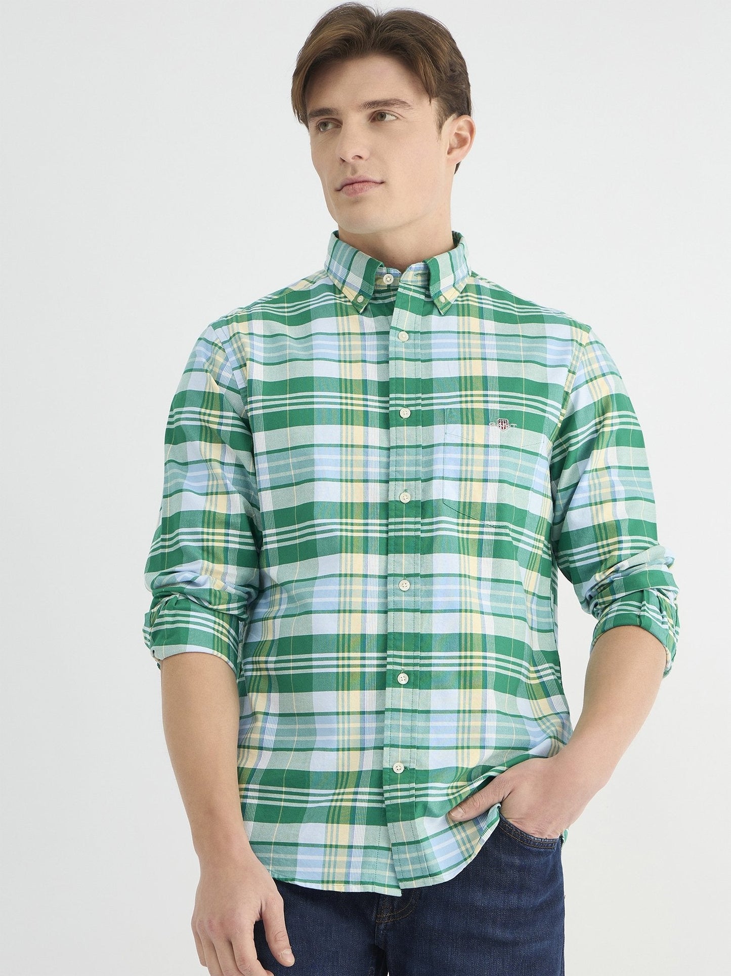 Gant Men Green Regular Fit Checks Collar Neck Shirt