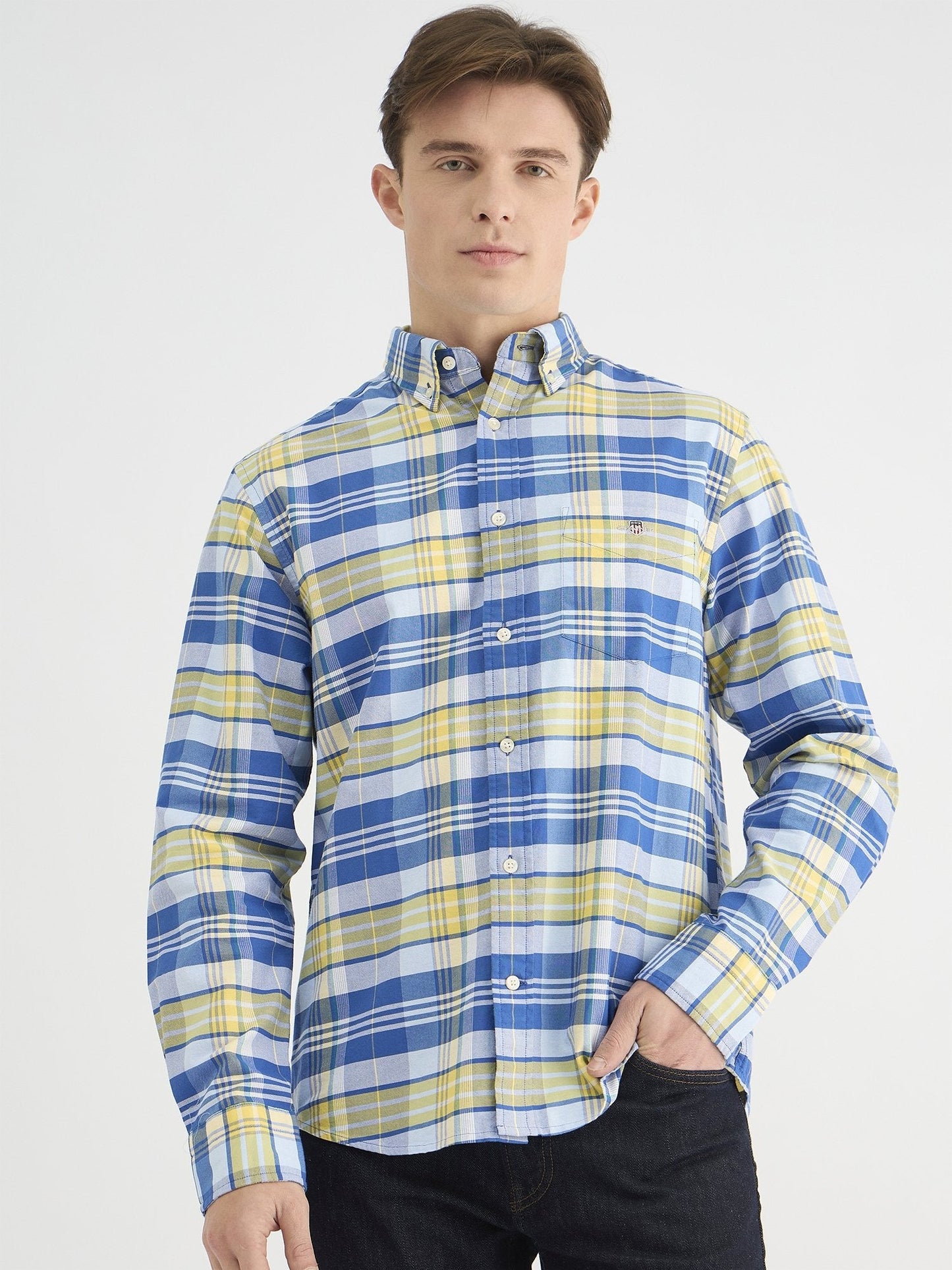 Gant Men Blue Regular Fit Checks Collar Neck Shirt